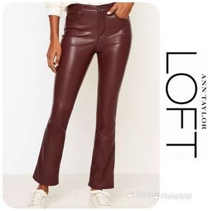 LOFT Faux Leather Flare Crop Jeans in burgundy Wine size 4